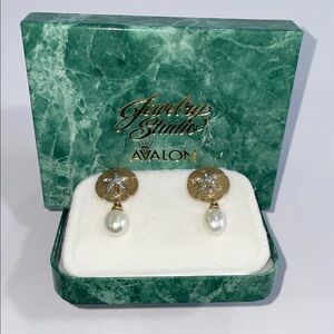Avalon Jewelry Studio 14k Yellow Gold Sand Dollar Earrings with Pearl Drops